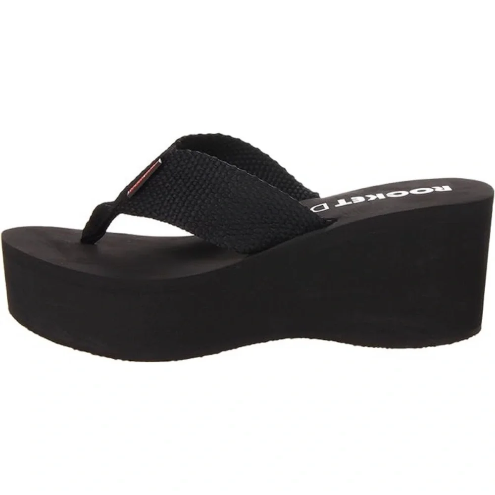 New In! Rocket Dog Solid Black Ultra Platform Wedge Sandal - Picture 2 of 11
